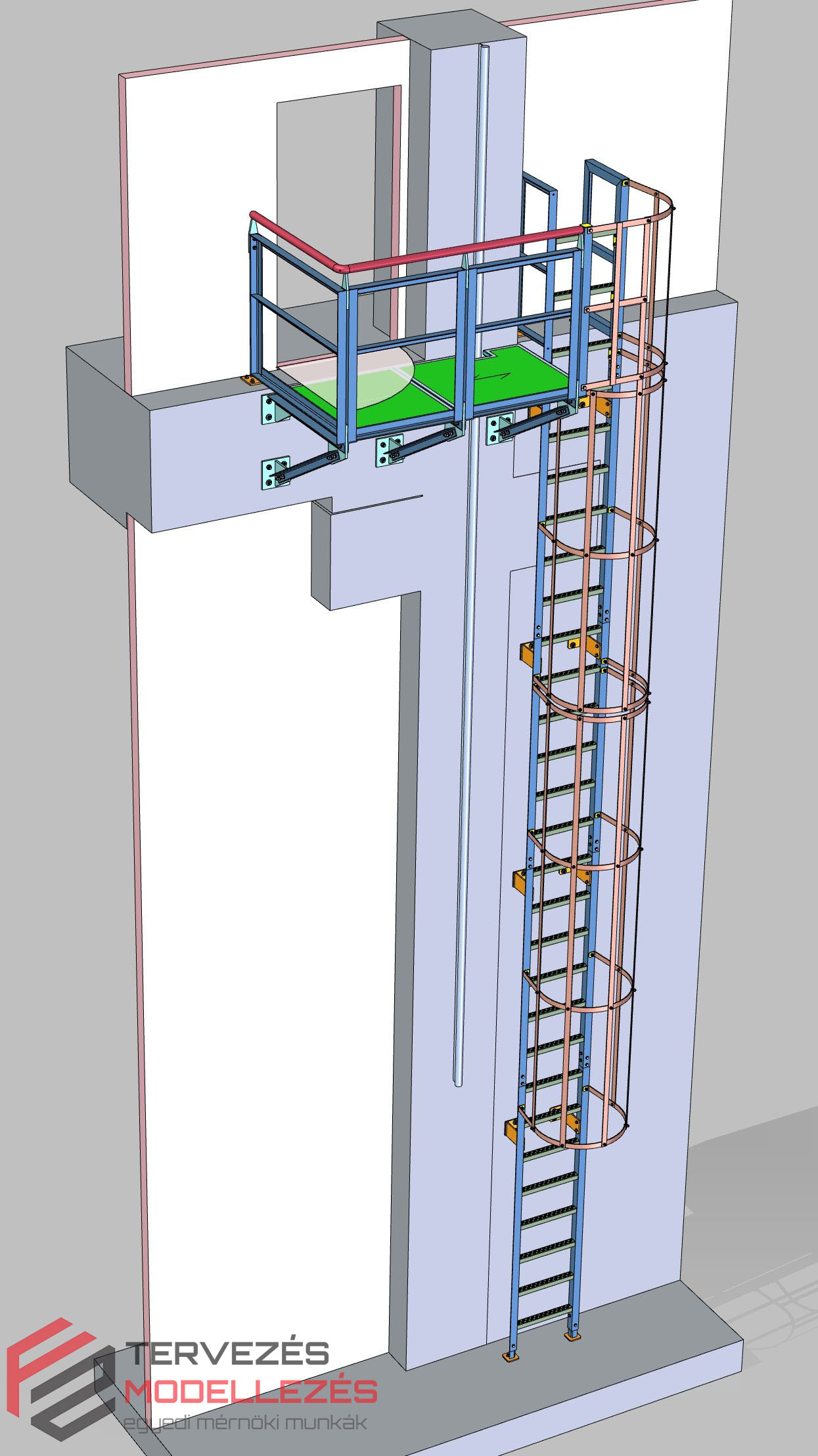 Beltéri elemtagos hágcsó gyártmányterve