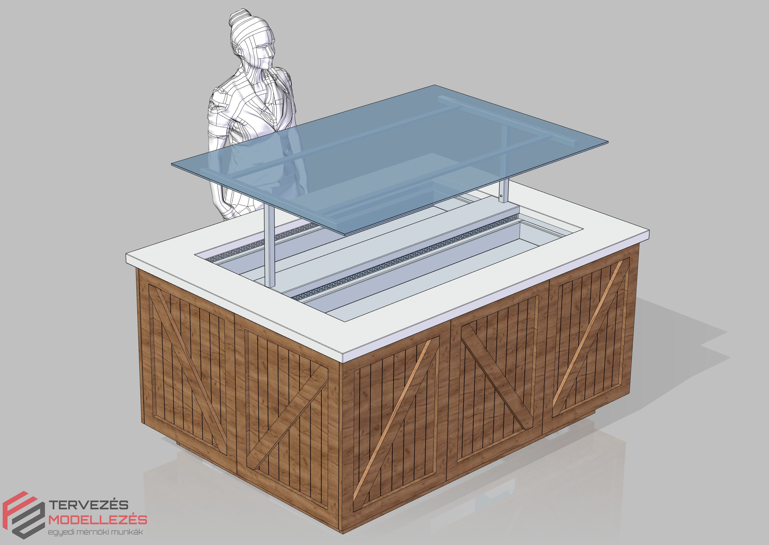 Hűtött salátás pult (INOX + Fa)